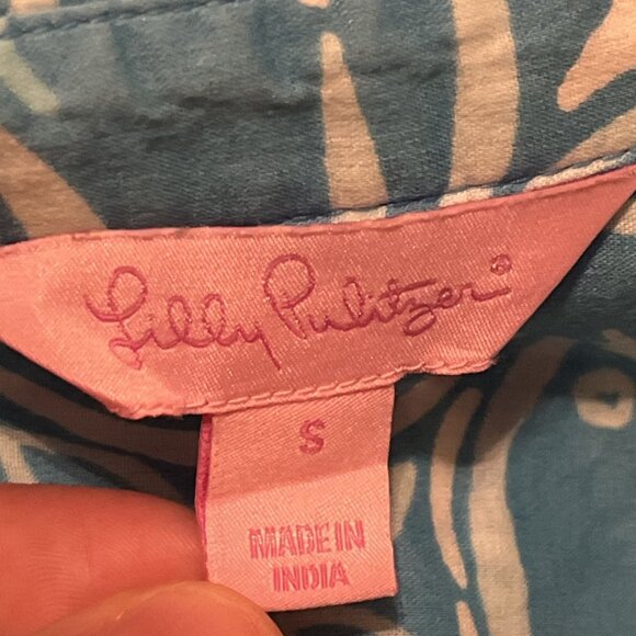 Lilly Pulitzer Captiva Tunic Top SZ Small Blue What A Racquet Button Up Blouse - Picture 9 of 11